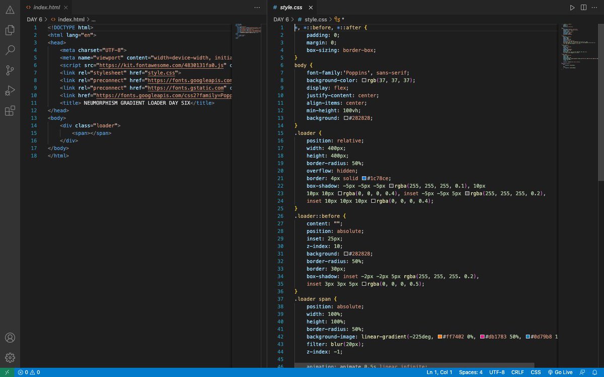 uthman_code's tweet image. Day 6: Embracing the beauty of neumorphism in my gradient loader, powered by HTML and CSS. JavaScript, you're up next for an even more dynamic experience! ๐ก #CodingProgress #Neumorphism #HTML #CSS #coding #webdeveloper #CodingJourney