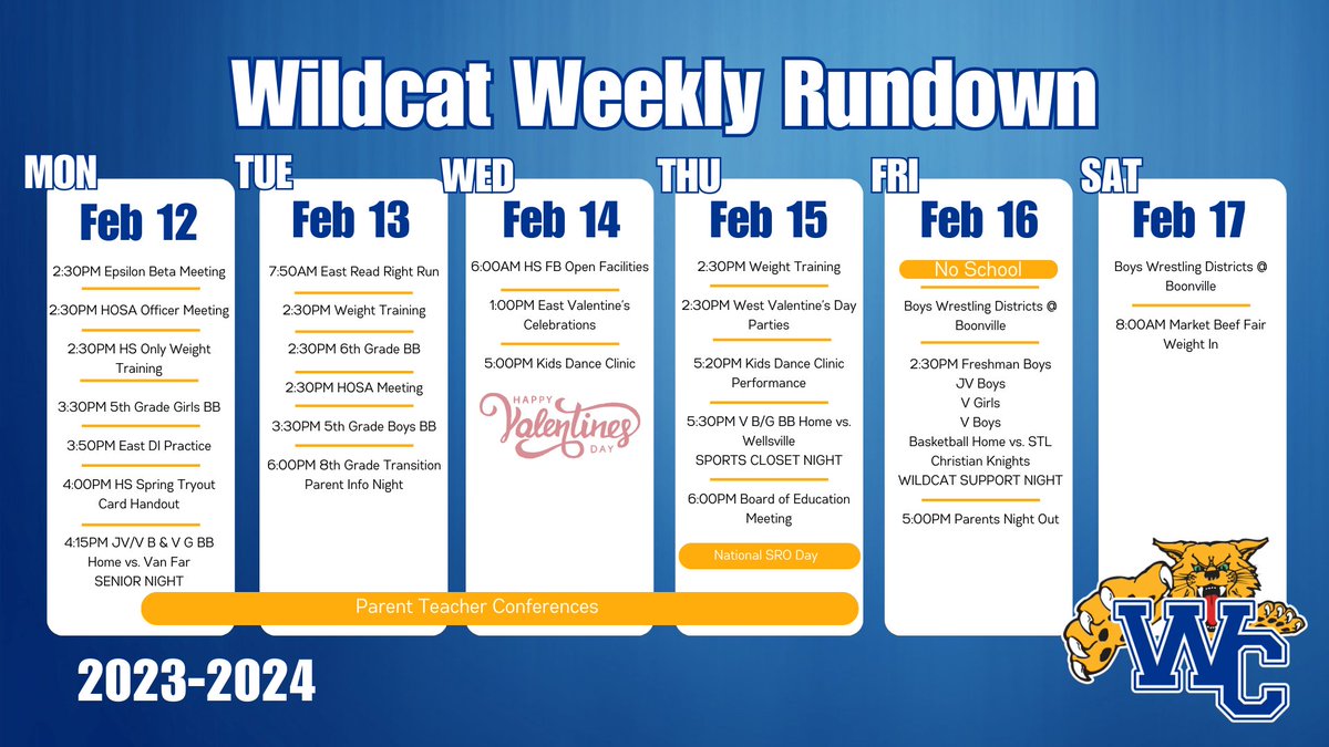🌟Don't miss out on this week's exciting lineup at Wright City R-II School District!