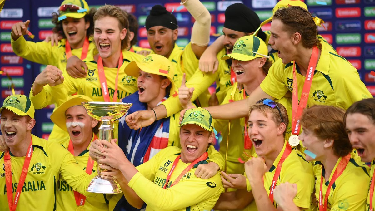 ACA_Players's tweet photo. A World Cup win against India, featuring a ferocious pace attack and some brilliant spin bowling… it’s déjà vu all over again with our U19s. Congratulations 🎉 https://t.co/p1y7LKH2LG