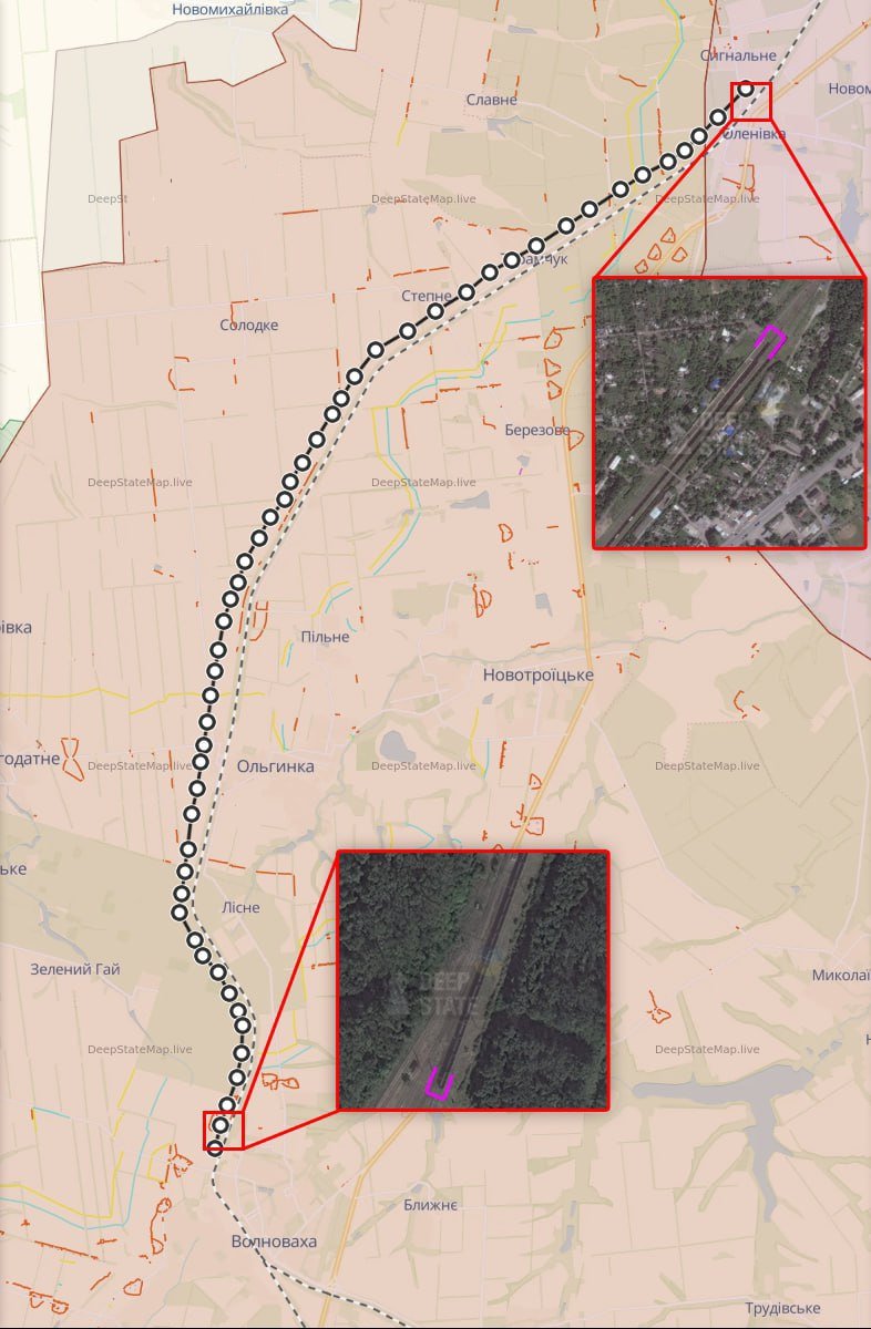 🛰🇷🇺 Los rusos han ensamblado en la zona de Donetsk un tren de 30km. de largo compuesto por 2100 vagones. El convoy de vagones de mercancías se extiende desde la estación de Olenivka hasta Volnovakha. La idea es usarlo de barrera defensiva contra un avance ucraniano.