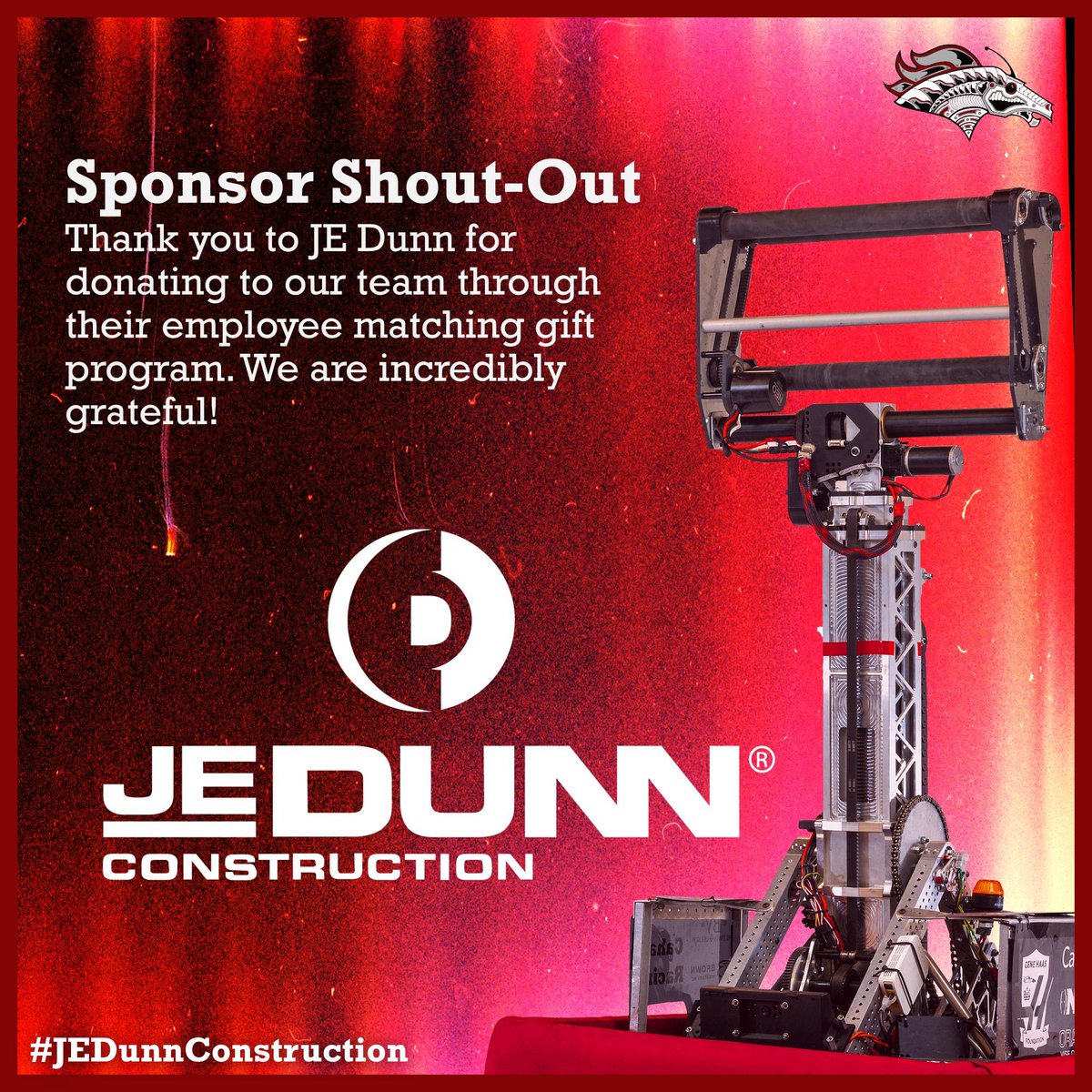 Broncobots1987 (@broncobots1987) on Twitter photo Shout out this week to <a href="/JEDunn/">JE Dunn Construction</a> for their support through their employee matching funds! Shout out this week to <a href="/JEDunn/">JE Dunn Construction</a> for their support through their employee matching funds!