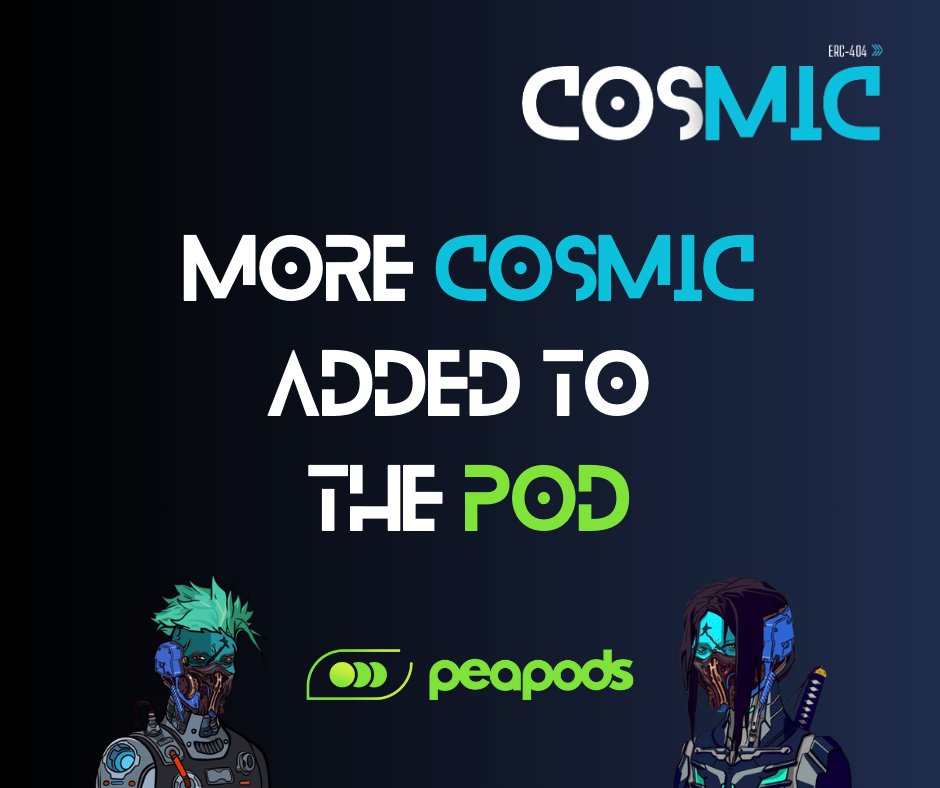 COSMIC_ETH404's tweet photo. Just added another 0.5 $COSMIC to the #pCOSMIC pod on @PeapodsFinance ✨✨✨🫛🫛🫛

Those in the pod are earning over 850% APR 🚀🚀🚀

Wrap yourself in the pod!

#ERC404 https://t.co/gkHfIkBEcX