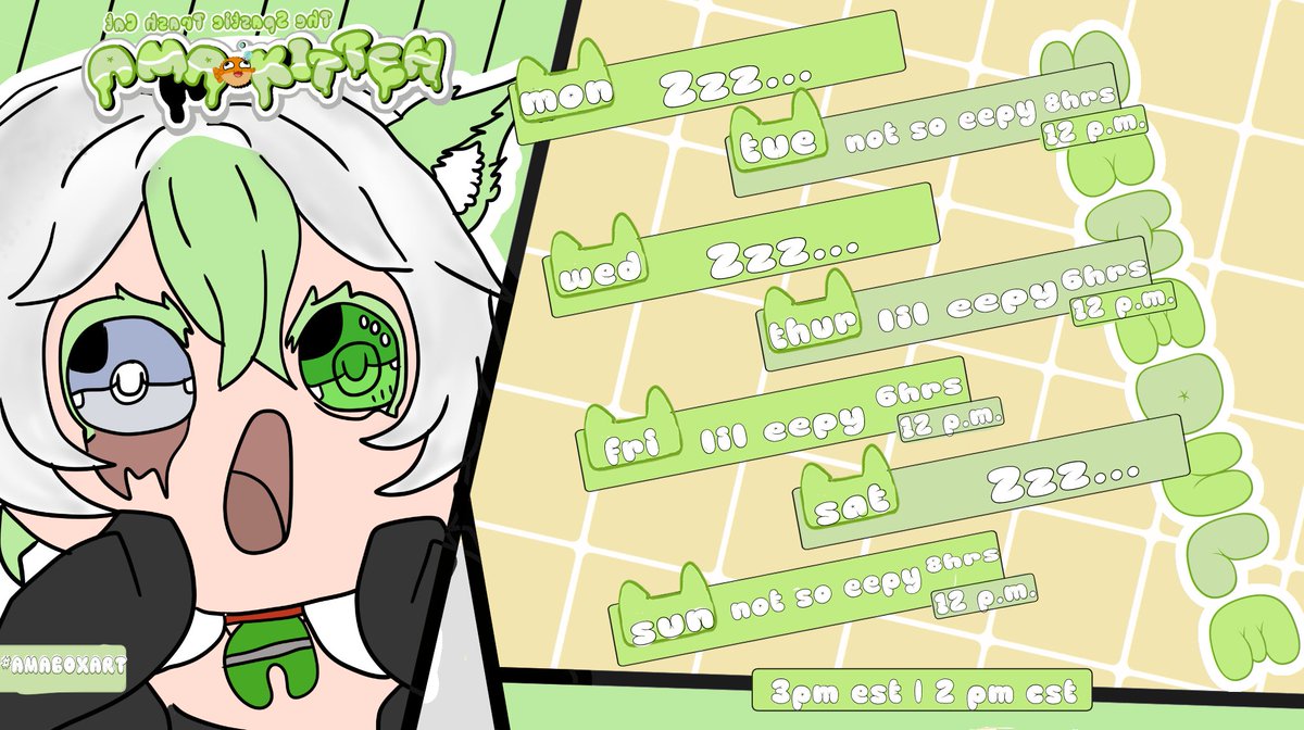 AmaKitteh's tweet image. 📦Stream Schedule 📦
[ 🐡LINK BELOW!! 🐡]
[ Spastic Trash Cat eepy times. ]
[ Times is in PST. ]
[ #streamingschedule ] [ #Vtuber ] [ #amaboxart ]