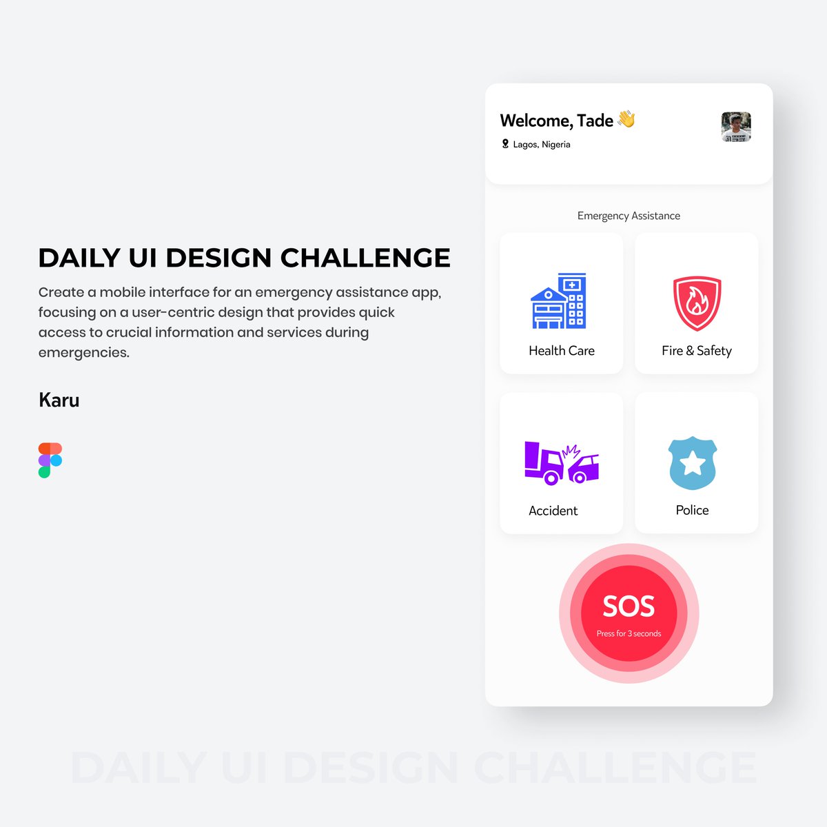 deyemidoyen's tweet photo. Daily UI Design Challenge - today’s task was to design an emergency app
Kindly share your feedback in the comments section 🙏🏾
https://t.co/B45mfQYKXC
#emergencyresponse #uidesign #uidesigner #uiux #uidailychallenge #emergencyapp #yogaapp https://t.co/hoqjt7eJzp