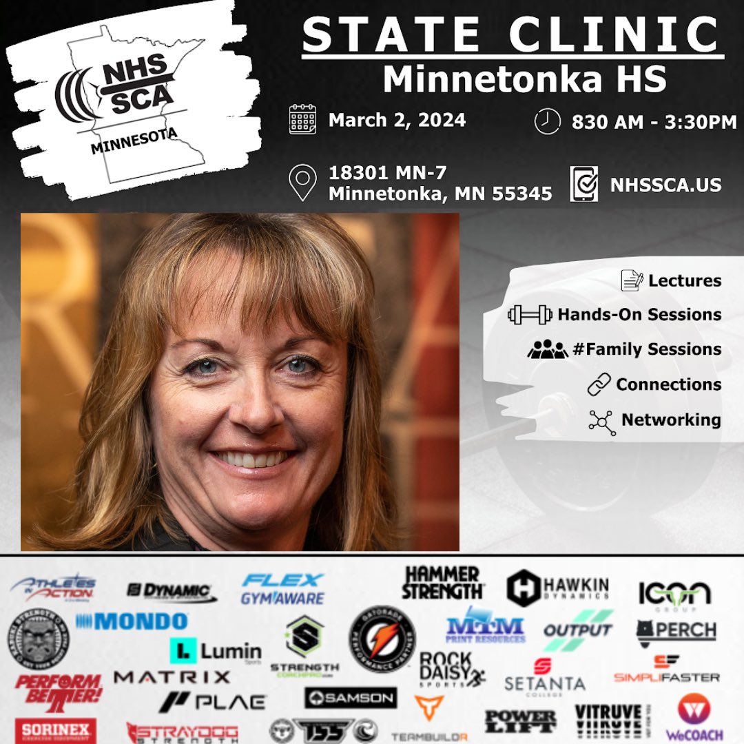 Registration is live on the NHSSCA website for our March 2nd clinic.
•
Presenter spotlight: Dr. Kris Cleveland - Director of Wellness &amp; Human Performance at Southwest Minnesota State University
•
Presentation: “Barbell Movements with Modifications for Injury or Dysfunction”