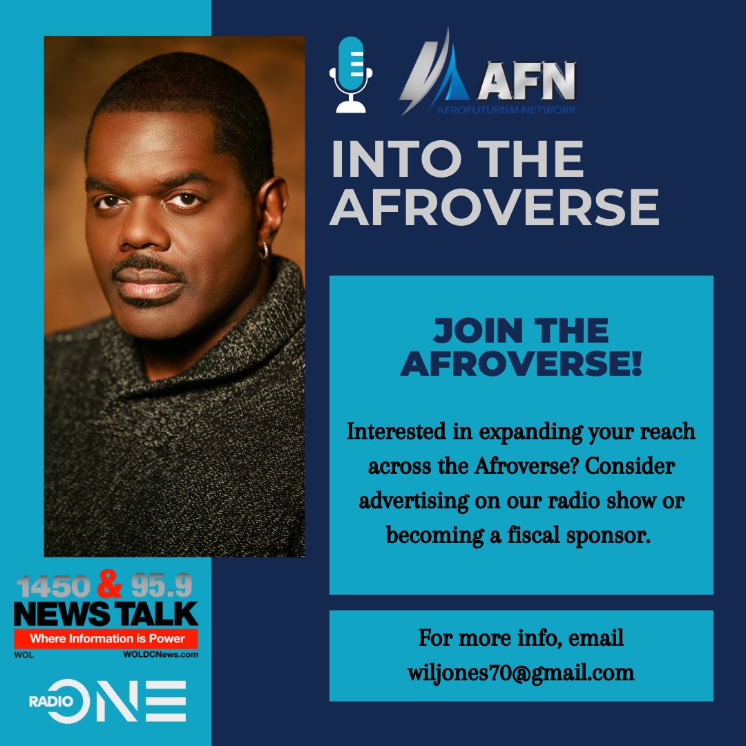 AfroFuturismNet's tweet image. Are you a business or individual looking to support Into the Afroverse? Become a #sponsor ! Please visit: afrofuturismnet.com/sponsor for details and thank you! #afrofuturism #radioshow #talkshow #business #share #retweet