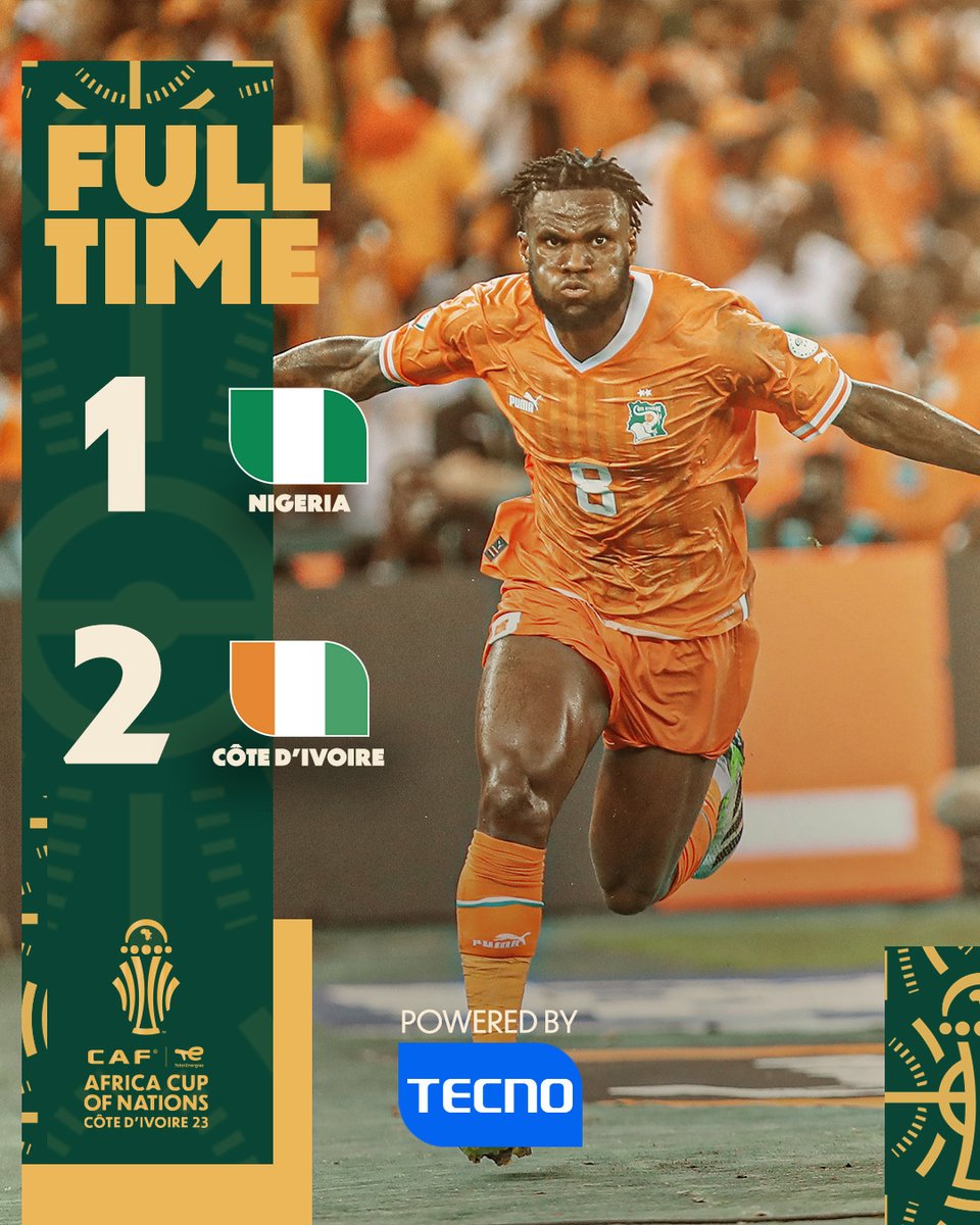 CAF_Online's tweet photo. ⌚ FULL-TIME! 

Côte d’Ivoire wins the last #TotalEnergiesAFCON2023 game after a dramatic 90 minutes! 🔥

#TotalEnergiesAFCON2023Final | #NGRCIV https://t.co/MG1REswKxd