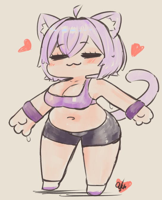 猫又おかゆ 「#絵かゆ #rkgk Day 42: Post workout Okayu, F」|Ouchi🍡👹Vartist+CEO of gyaruのイラスト