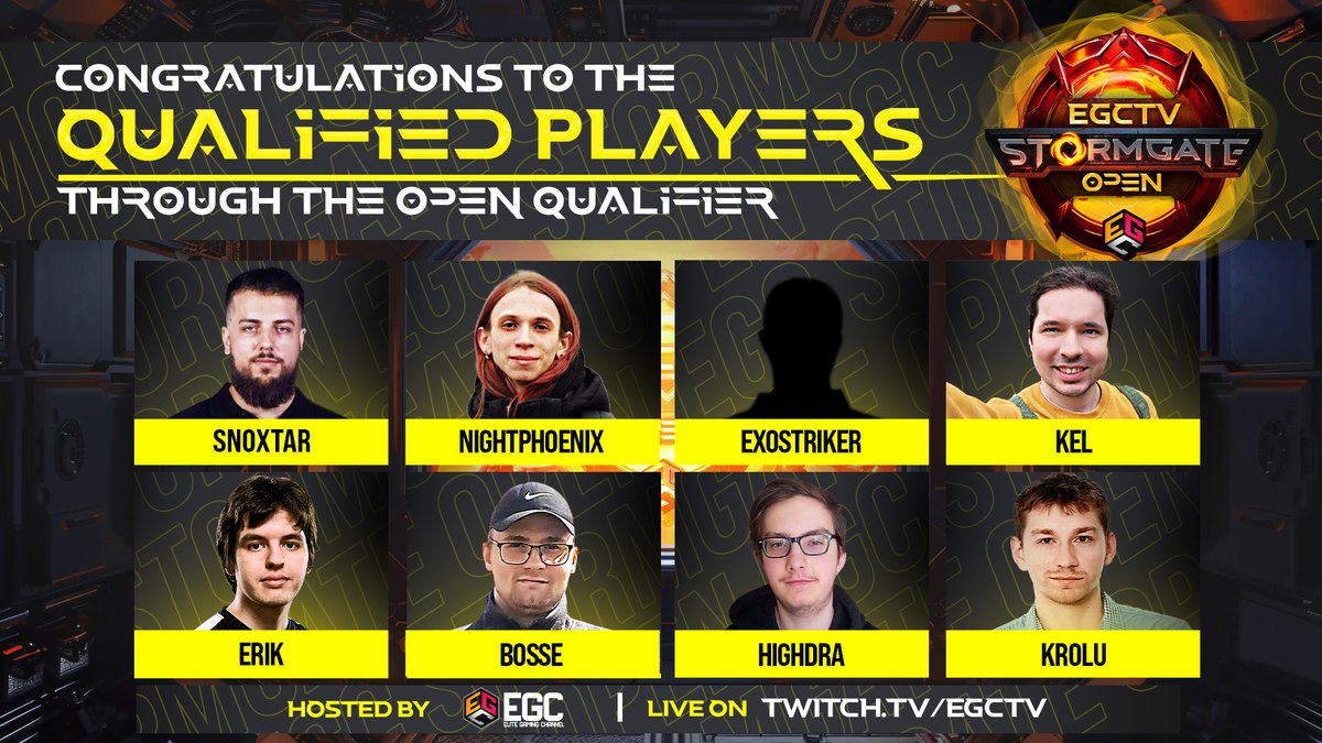 EGCTV_Official's tweet photo. After a HUGELY competitive open qualifiers, we have our 8 finalists, joining another 4 from the Ranked Ladder and 4 from IEM Katowice next weekend. 

Great to see so many countries represented. An incredible achievement to qualify from 512 competitors, congratulations! https://t.co/nsnCUihlek