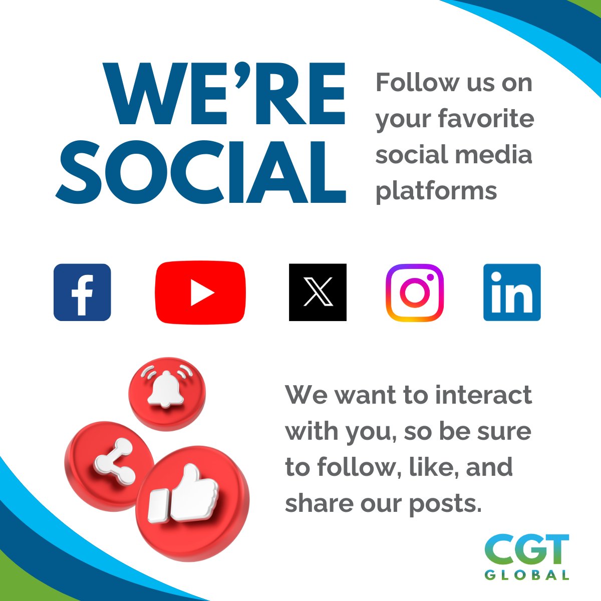CGT_Global's tweet photo. Connect with us across all our social media channels!  Don't miss out—follow, like, and share our posts to stay in the loop.   

🔗 FACEBOOK: https://t.co/KiFblKrtHe
🔗 INSTAGRAM: https://t.co/miF3JcBs1V
🔗 LINKEDIN: https://t.co/VHTHGYSIIo
🔗 YOUTUBE: https://t.co/xbFI14I9us https://t.co/kOmV9mgm9x