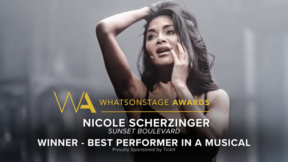 WhatsOnStage's tweet photo. The WhatsOnStage Award for Best Performer in a Musical goes to… Nicole Scherzinger (@NicoleScherzy) for @sunsetblvd.

Follow along and see the #WOSAwards winners: https://t.co/uo4YCMkISW https://t.co/UR9ToJsstR