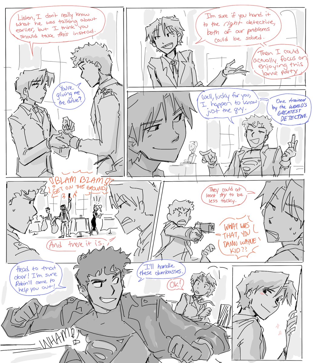 clambuoyance's tweet image. (1-3) *coughs* I drew a continuation of this a few months ago and totally forgot about it

happy early Valentine’s Day I will post the rest of this dumb miraculous lovesquare au as the week goes by 🤧🤧🤧 (not a 1:1 au, just stealing the basic premise)

#timkon #timdrake #konel