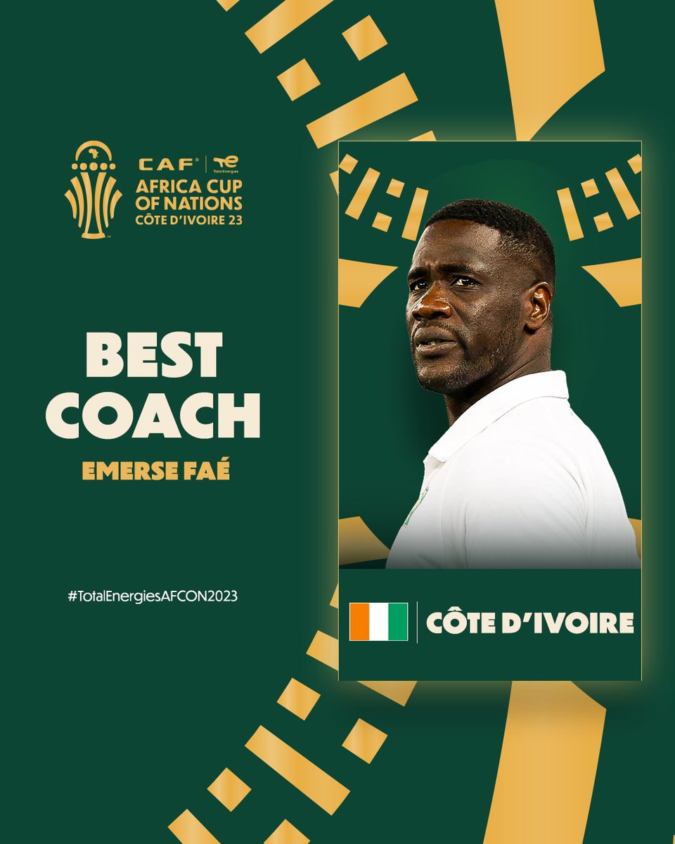 The man who won it all! 🏆 The #TotalEnergiesAFCON2023 Best Coach award goes to Côte d’Ivoire's leader Emerse Faé 🇨🇮