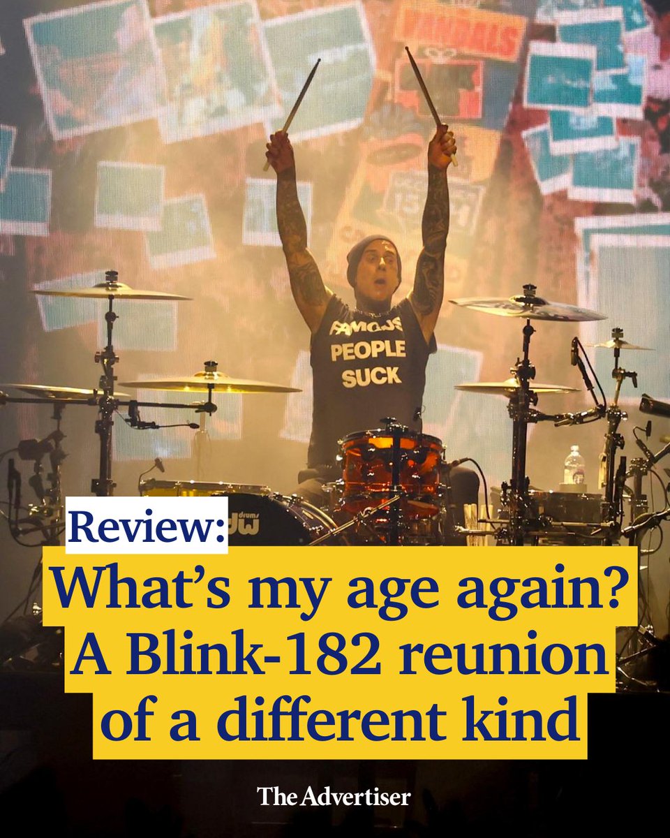 REVIEW: Blink-182’s classic line-up of Mark Hoppus, Tom DeLonge and Travis Barker were back in Adelaide for the first time in 20 years on Sunday night. 📍 Read our review: bit.ly/3UwHvGp

🗣️ Did you catch the show?