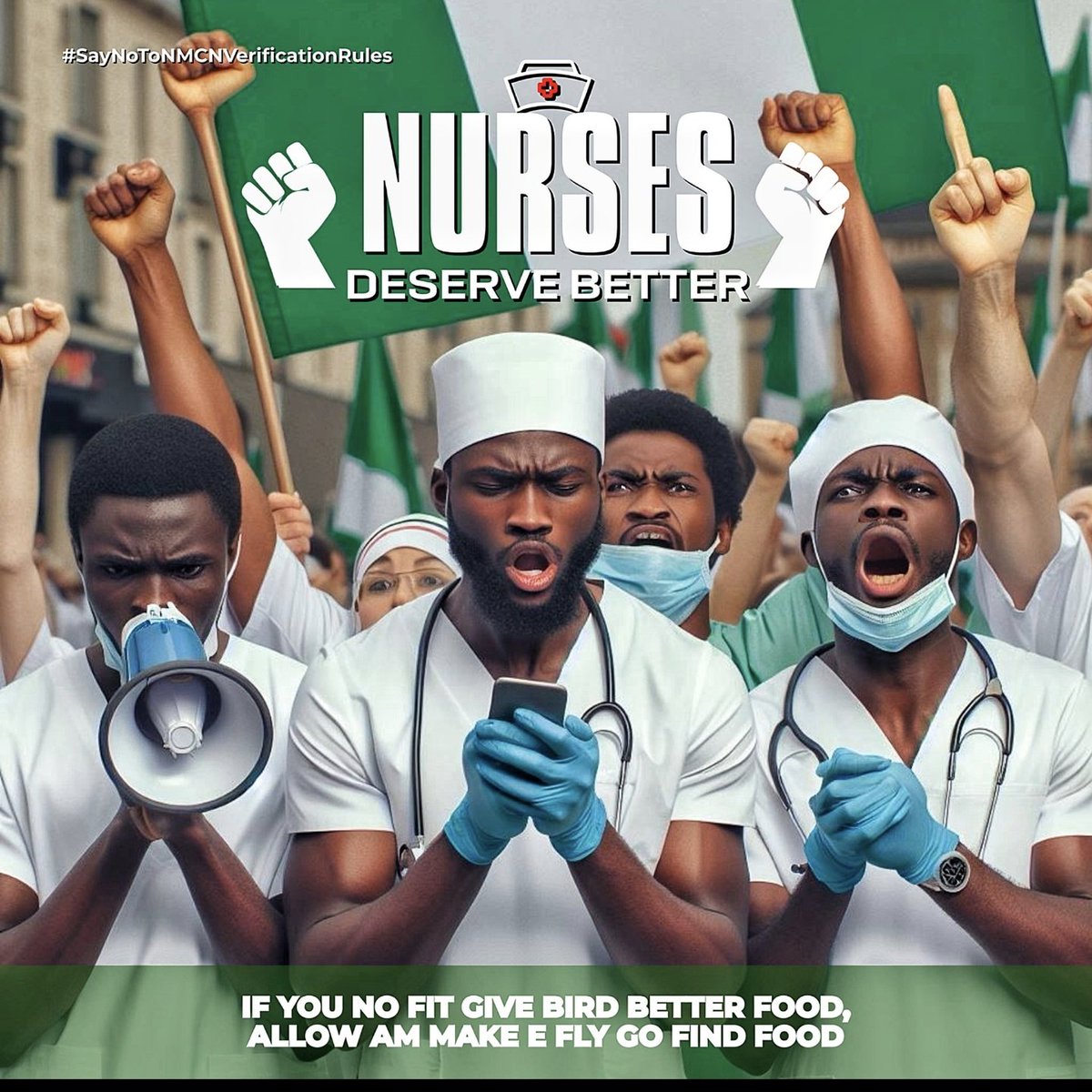 ogunmusi's tweet photo. Dear Nurses,

Let us set the Energy for tomorrow.

Channel your Anger  in trending the No to NMCN new verification rules.

If you are not part of the people marching tomorrow, Join the Protest online.

Repost, Share &amp; EDUCATE!

We must succeed. 

#NotoNMCNverificationrules https://t.co/WdDTi7QL5c