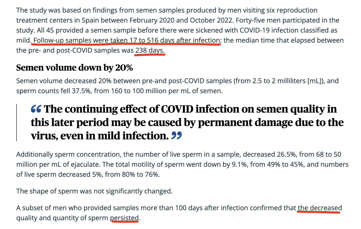 PeterCawdron's tweet photo. @resourcefulco @LongCovidHell I don't know the details of the study you're quoting, but this article appears to be based on high-quality data that is very well defined... in any regard, both highlight that sperm quality IS affected (#nottheflu). The severity and implications require ongoing study https://t.co/xzOAN59p7T