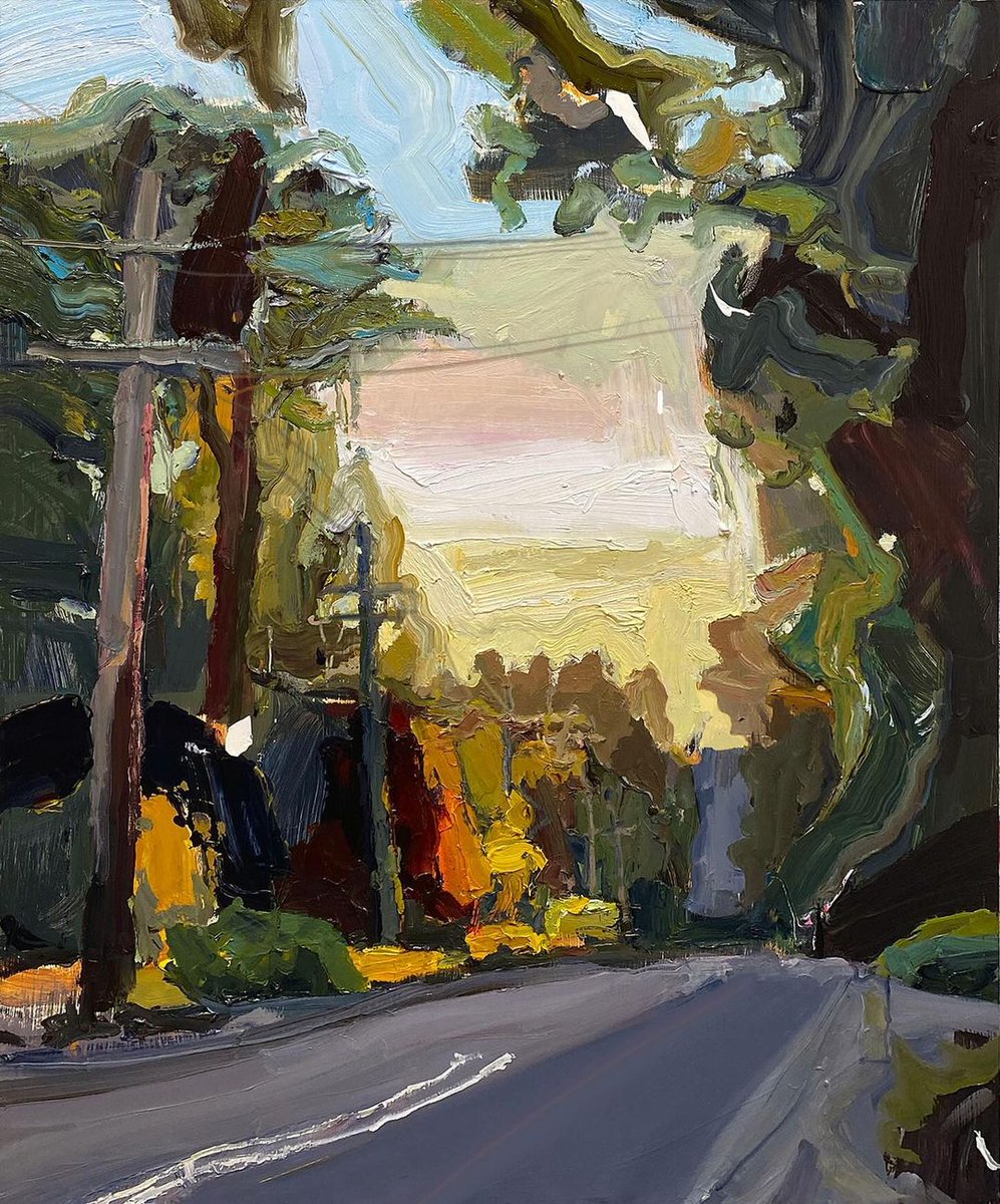 The morning light creeps slowly. On my first walk at daybreak, I always look forward to those first tinges of orange that hit the treetops… “Craigend St”, 61X75cm, oil on board.

#daybreak #leura #bluemountains #richardclaremont #artandnature #urbanpainting