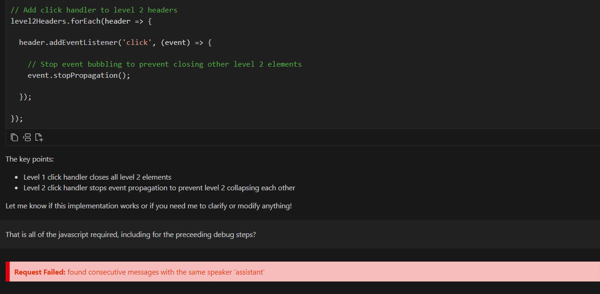 Peter_Robertson's tweet photo. @beyang @sourcegraph Cheers. Screen shot below. I had been working in an initial chat thread and then this error arose. It occurred to me that starting a new chat may work, which it did until just now. I seem to be exhausting some resource? I'll now transfer the history to a new chat and start again. https://t.co/BF0XhJQS7D