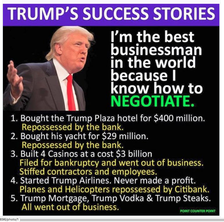 BardOfEarth2's tweet photo. Meme below shows 10 #trumpFails in business. Many more. On the "One lie means ALL LIES" U R Debunked.

What's with "DUDE?" only #RussiaBots use that..
OH We're talking to a #Russia #Bot ! https://t.co/Q0VSnWZoWY