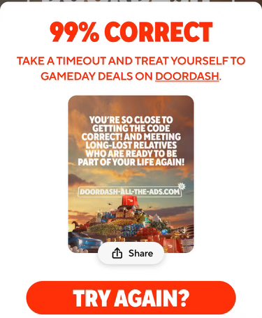 aliyaterez's tweet photo. @DoorDash I’m SO close! https://t.co/E0qwdfEsUu