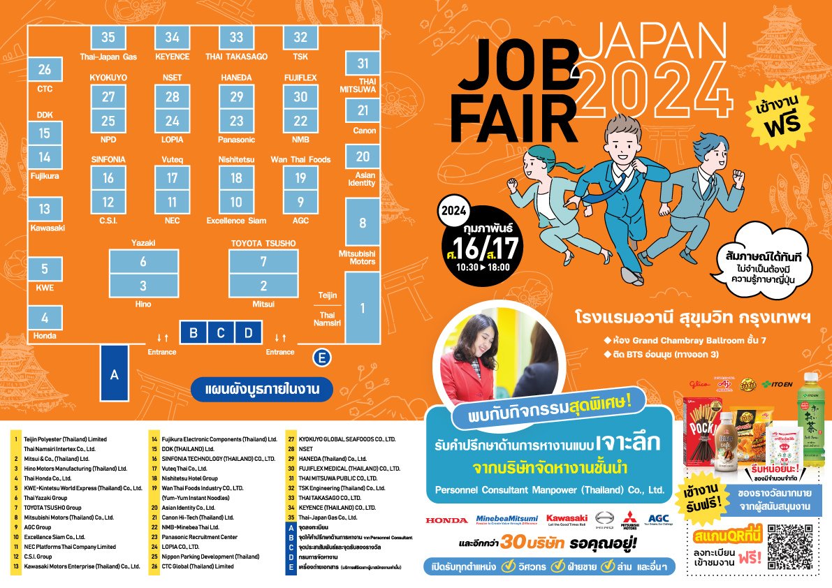 JOBINTHAI's tweet photo. งาน JAPAN JOB FAIR 2024 ครั้งนี้มีบริษัทอะไรมาเปิดรับสมัครงานบ้าง
แอดมินมาเฉลยแล้วค่า‼️
📌เจอกันวันที่ 16-17 กุมภาพันธ์นี้ ที่โรงแรมอวานี สุขุมวิท กรุงเทพ (ห้อง Grand Chambray Ballroom ชั้น 7)

#Japanjobfair2024 #japanesecompany #JobFair https://t.co/PBllYLcreG