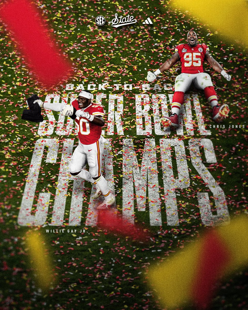 BACK-TO-BACK SUPER BOWL CHAMPS!

Congratulations <a href="/StoneColdJones/">Chris Jones</a>, <a href="/WillieGayJr/">Willie Gay Jr</a> &amp; <a href="/Chiefs/">Kansas City Chiefs</a>!

#FromStateToSundays