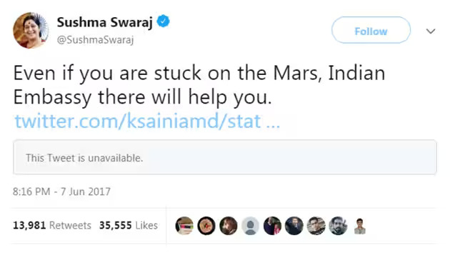 Atheist_Krishna's tweet photo. Woke up this morning and heard the news of 8 Indian ex-Navy veterans released by Qatar and felt really happy and proud of GOI and our diplomacy.  The first thing that came to my mind after hearing this news was the tweet by the late Sushma Swaraj ji. https://t.co/wUC7pxdkZQ