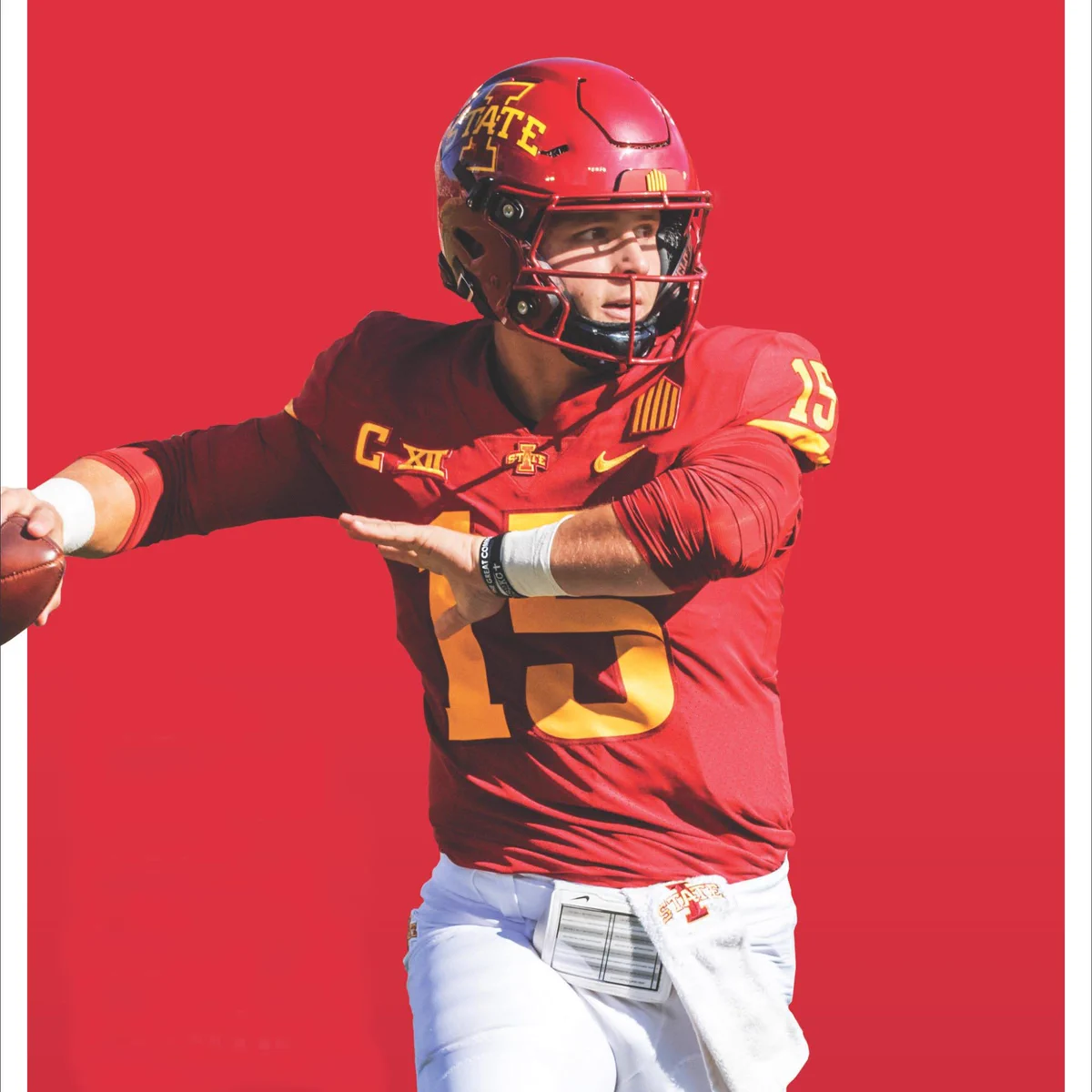 Brock Purdy action shot in his Cyclone football uniform.