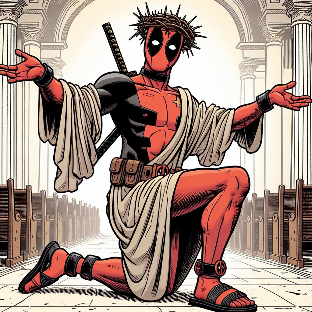 ScoutTheArtist_'s tweet photo. Marvel Jesus - Deadpool
#MarvelStudios #Deadpool3 #Wolverine #DeadpoolAndFriends #Deadpool https://t.co/JNq7XVZxlv