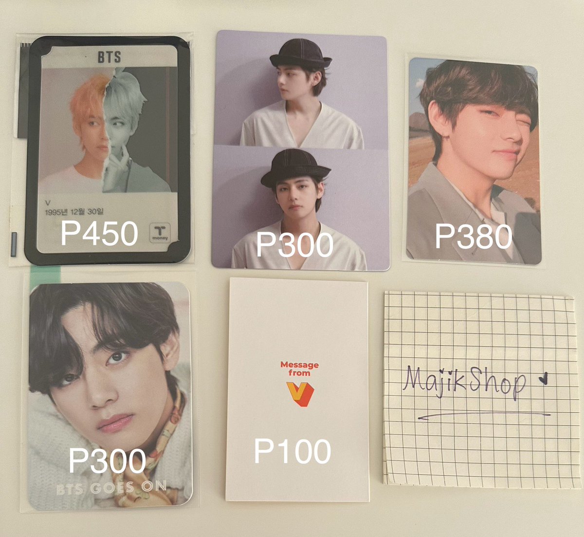 MajikShop7's tweet photo. WTS LFB PH

V Official PC &amp; Merch

T-Money Card
Merch Box 3 PC
LY Tear Y PC
Dicon Japan PC
Butter Message Card

Can give discount if getting 2 or more items

💰 PAYO - GCash / BPI
🚚 SCO / J&amp;T / SDD

📍Cavite / Pasay City

🏷️ bts taehyung photocard mb3 love yourself onhand https://t.co/UnR8hs8sQi