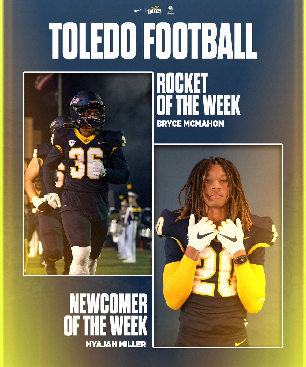 CoachBichey's tweet photo. Week 4 for the @ToledoFB ๐โs is in the books! This weekโs Rocket of the Week is RB @brycedbeast1, a quiet guy whose actions speak loudly! This weekโs Newcomer of the Week is CB @GodCreationnn whoโs off to a great start & has a bright future as a ๐!
Work to Win, EARN IT DAILY!! https://t.co/S0CwdWjJAX