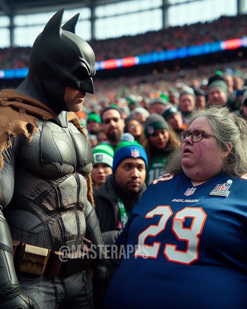 MasterApps's tweet image. Batman returns to the Super Bowl 2024 ! What happens in vegas, stay in vegas. #SuperBowl #SuperBowl2024 #Mahomes #QB #nfl #midjouney #art #nvidia #tech #dccomics #OpenAI