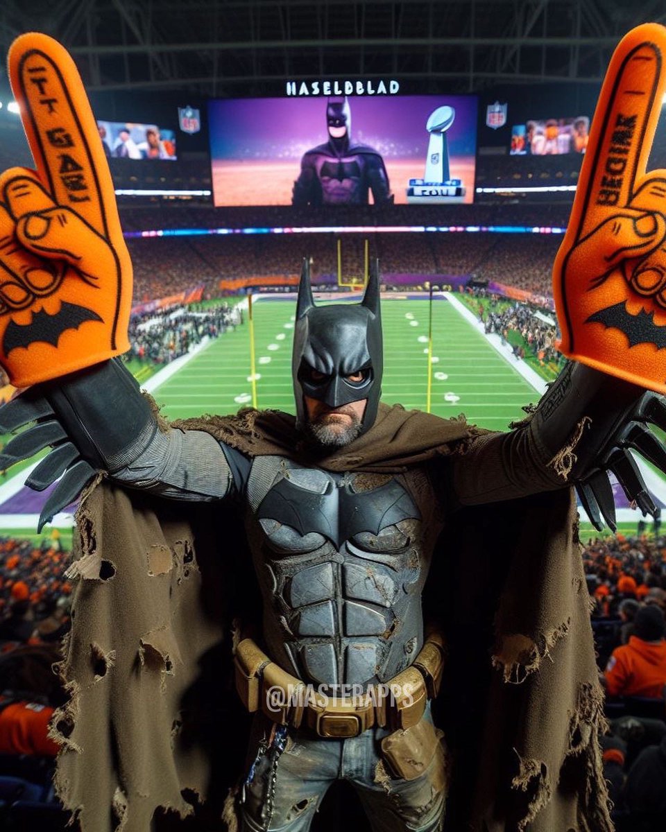 MasterApps's tweet image. Batman returns to the Super Bowl 2024 ! What happens in vegas, stay in vegas. #SuperBowl #SuperBowl2024 #Mahomes #QB #nfl #midjouney #art #nvidia #tech #dccomics #OpenAI