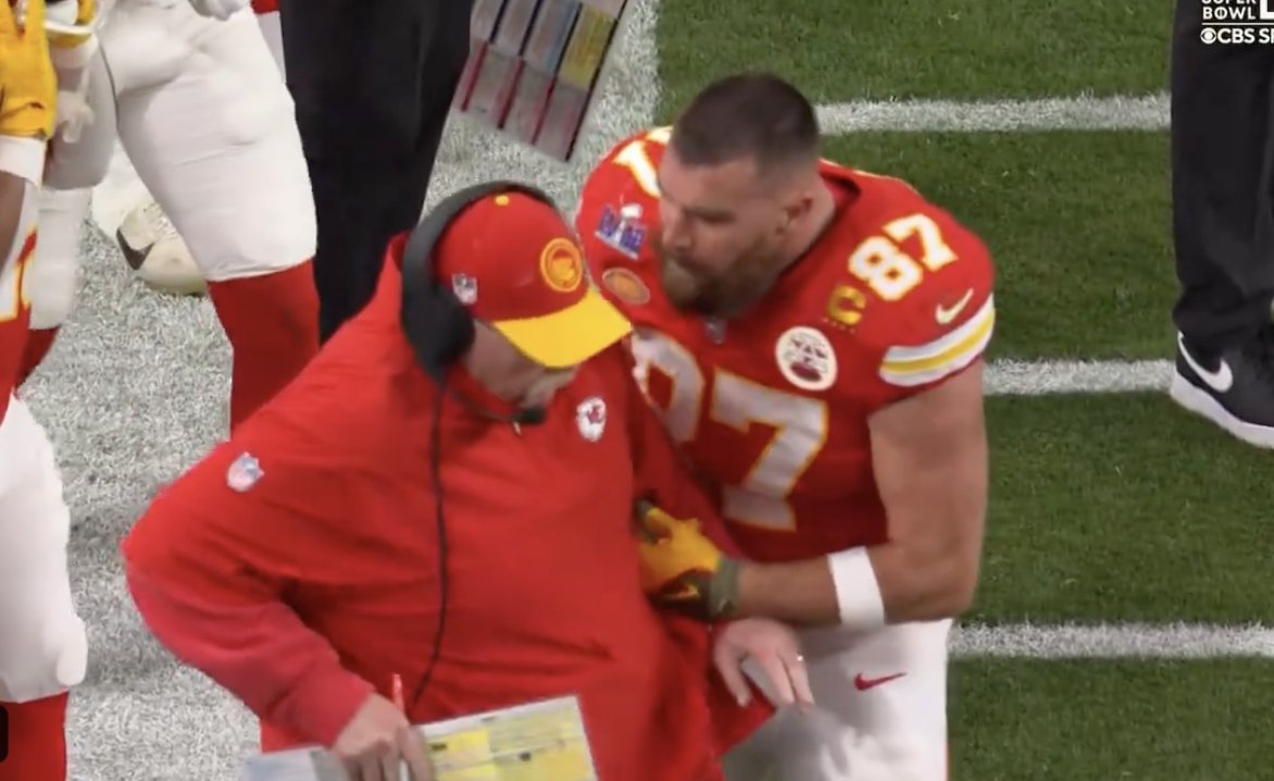 Travis Kelce physically assaulting his head coach on the sideline just now could be a side effect of the Covid vaccine.