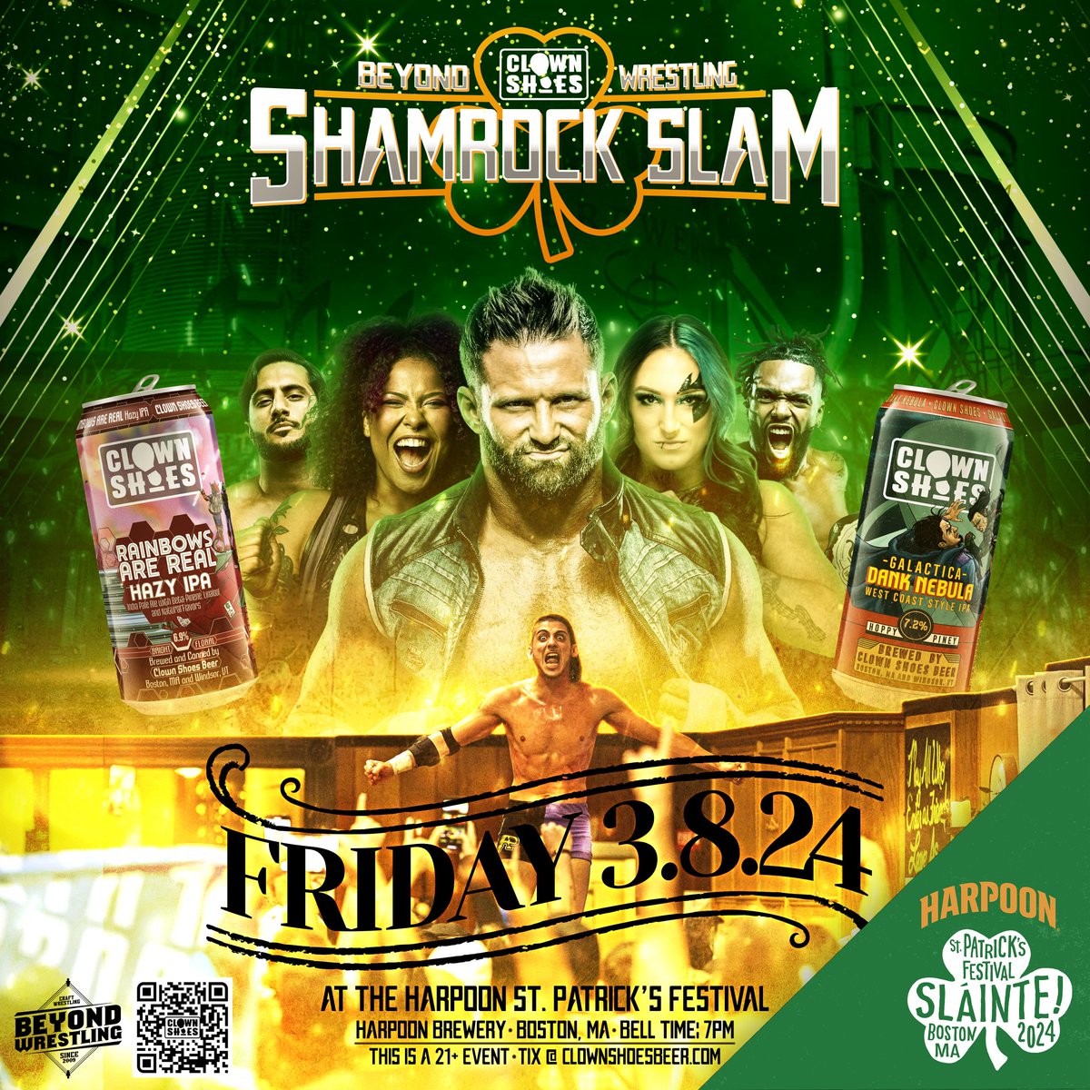 For every 10 RETWEETS we'll announce a new wrestler for the biggest show in #BeyondWrestling history at @harpoonbrewery in Boston, MA on Friday, 3/8/24 for the St. Patrick's Festival! @clownshoesbeer #ShamrockSlam tickets are now on sale at ClownShoesBeer.com Featuring: -…