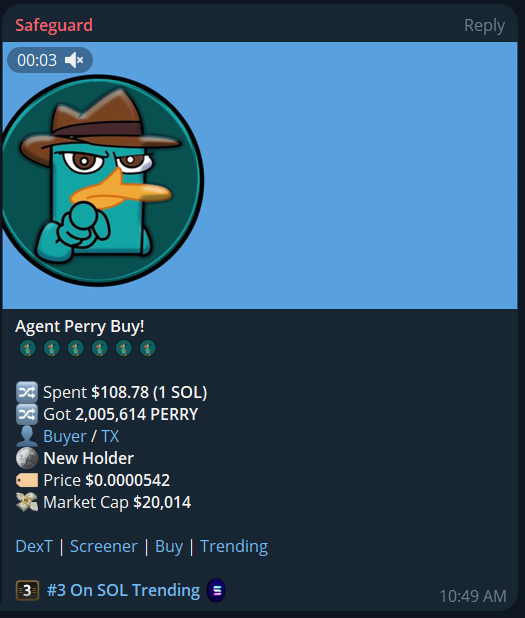 PerryCoinSolana's tweet photo. LOOK WHOS TRENDING AT #3? 👀 

Your favourite detective platypus is here to stay, so ride the wave with us!

LP burnt, ownership renounced. 

62GTsGmnwTRN5oZxD6CdBdWcAZHudZFwRbAMQNsBpDdL https://t.co/MUGgSzlpx8