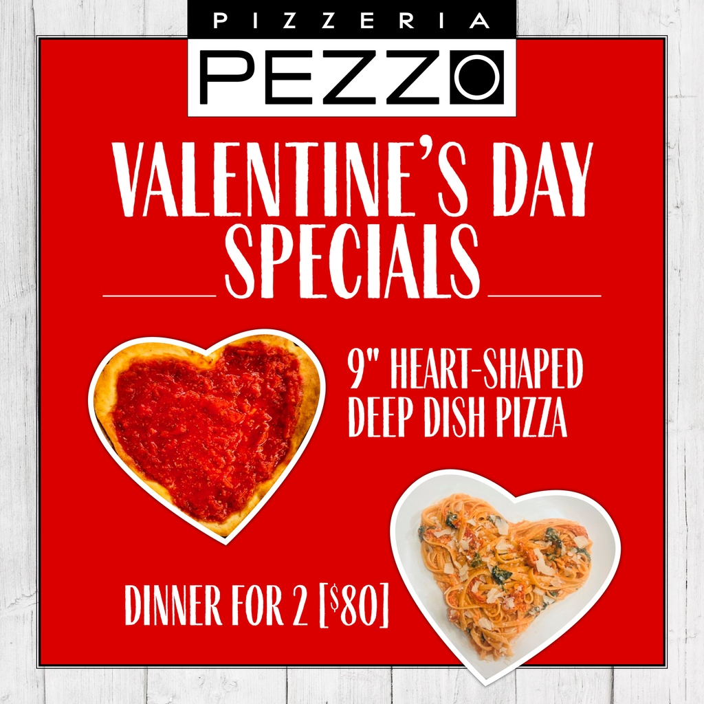 Stop by @PizzeriaPezzo at our Woodbury Market or at their White Bear Lake restaurant this Valentine's Day to celebrate with your special someone! They will have 9” Heart Shaped Deep Dish Pizzas (available dine-in or to-go) and Dinner for two, including wine, pasta and dessert!🍕