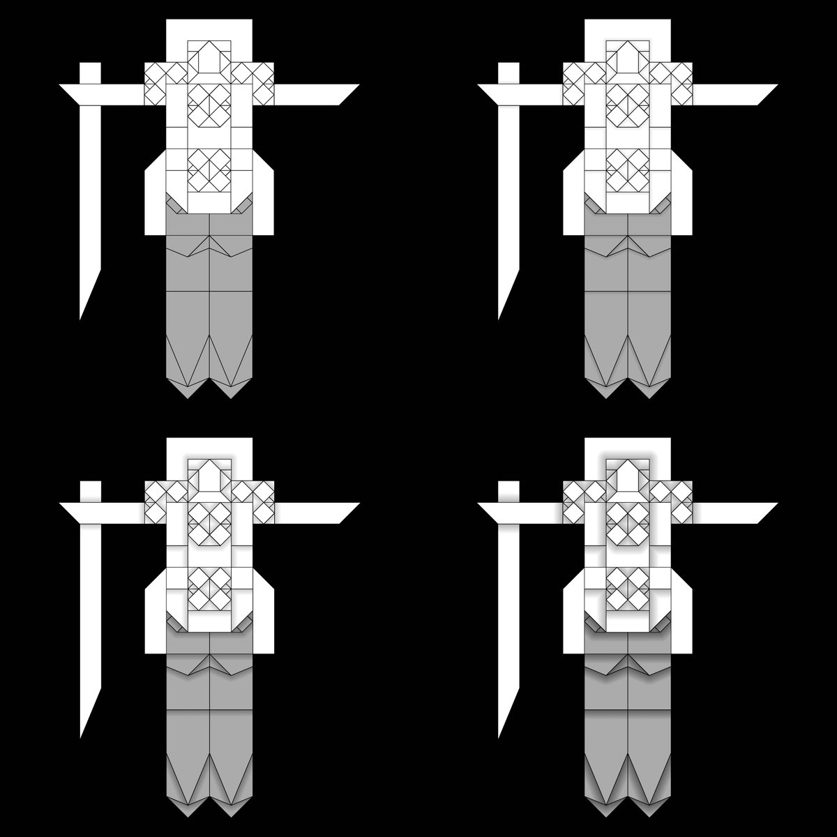 Square Twist Samurai (STS) by <a href="/OrigamibyBoice/">Boice Wong</a> and Mark Hanke from the Flat-Folder instagram dataset.
.
Images show four of seven new "Shadows" shading levels now available in Flat-Folder.
.
#flatfolder #origami
