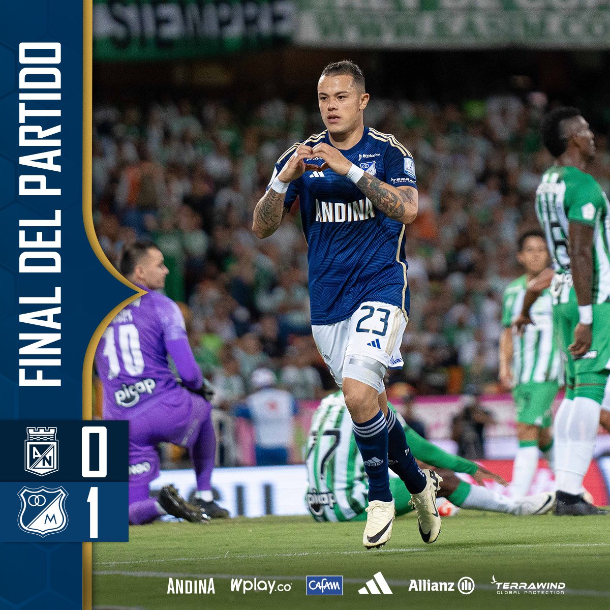 MillosFCoficial's tweet photo. ⏱️ 90' ¡El Atanasio y el Clásico se pintan de azul y blanco! ¡Nos traemos los 3 puntos de la capital antioqueña!

¡VAMOS MILLONARIOS! 💙🔥💙🔥💙🔥

🟢⚪️ NAL 0️⃣ - 1️⃣ MFC 🔵⚪️

#JuntosPorLaGrandeza https://t.co/oCXApQZ1MX
