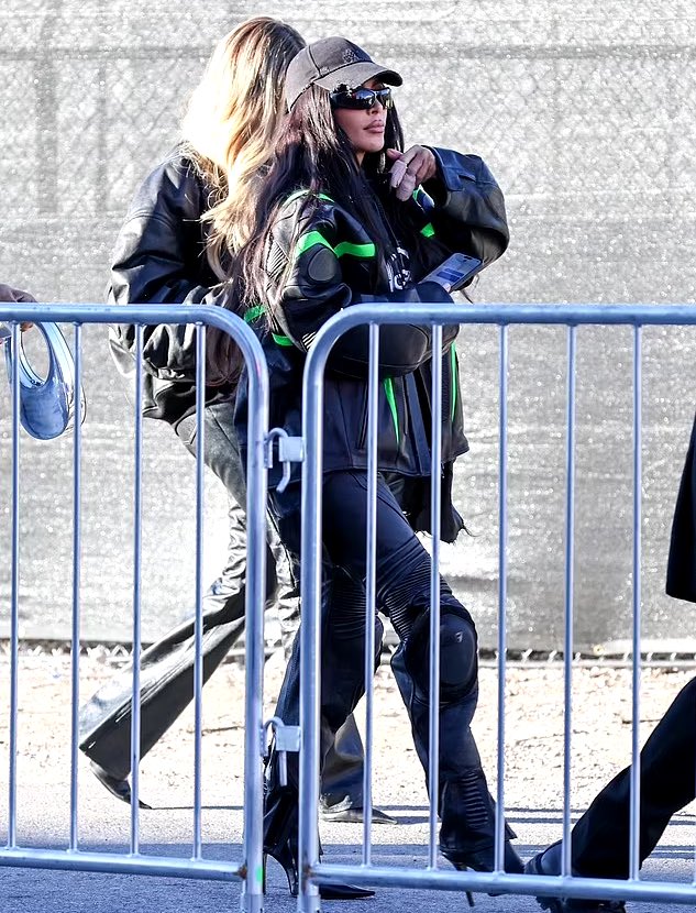 Kim arriving at the 2024 Super Bowl in Las Vegas. (February 11)