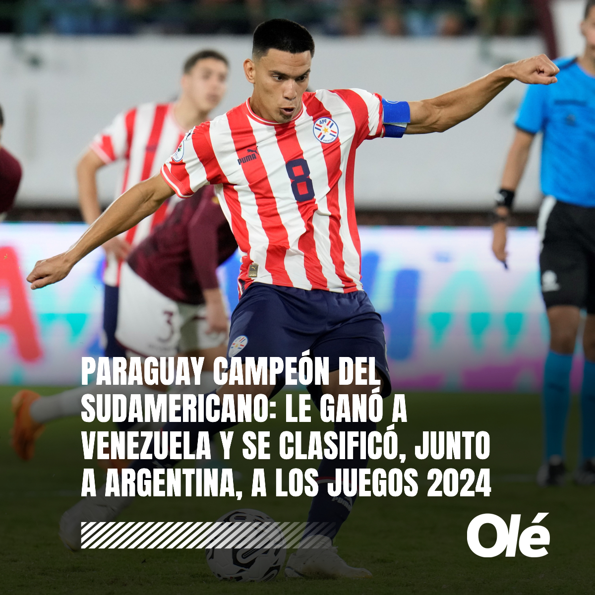 DiarioOle's tweet image. PARAGUAY CAMPEÓN DEL SUDAMERICANO 🇵🇾🏆
La Albirroja venció 2-0 a Venezuela y, además de lograr el título, se clasificó junto a Argentina 🇦🇷a los Juegos Olímpicos 2024
❌ Venezuela 🇻🇪 y Brasil 🇧🇷 se quedaron AFUERA de los JJOO