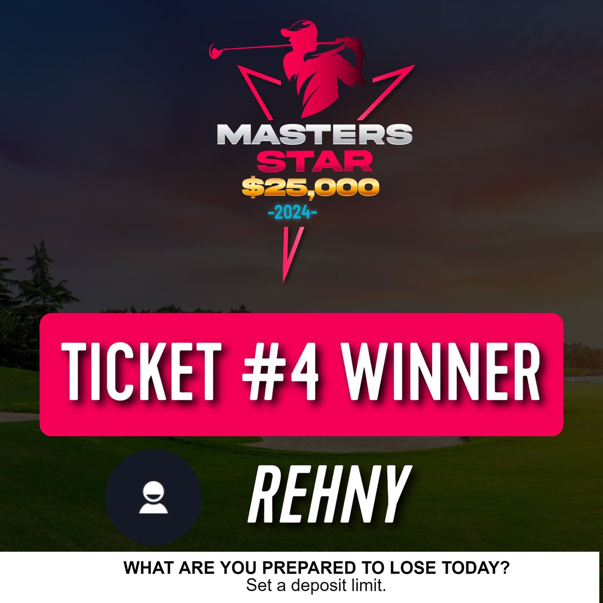 After all the weather issue in Phoenix, we have a winner for the 4th ticket for the #MastersStar Great work 'Rehny'! Congratulations on winning a ticket! Next chance is the Genesis, another Signature Event. MORE | bit.ly/MastersStar24