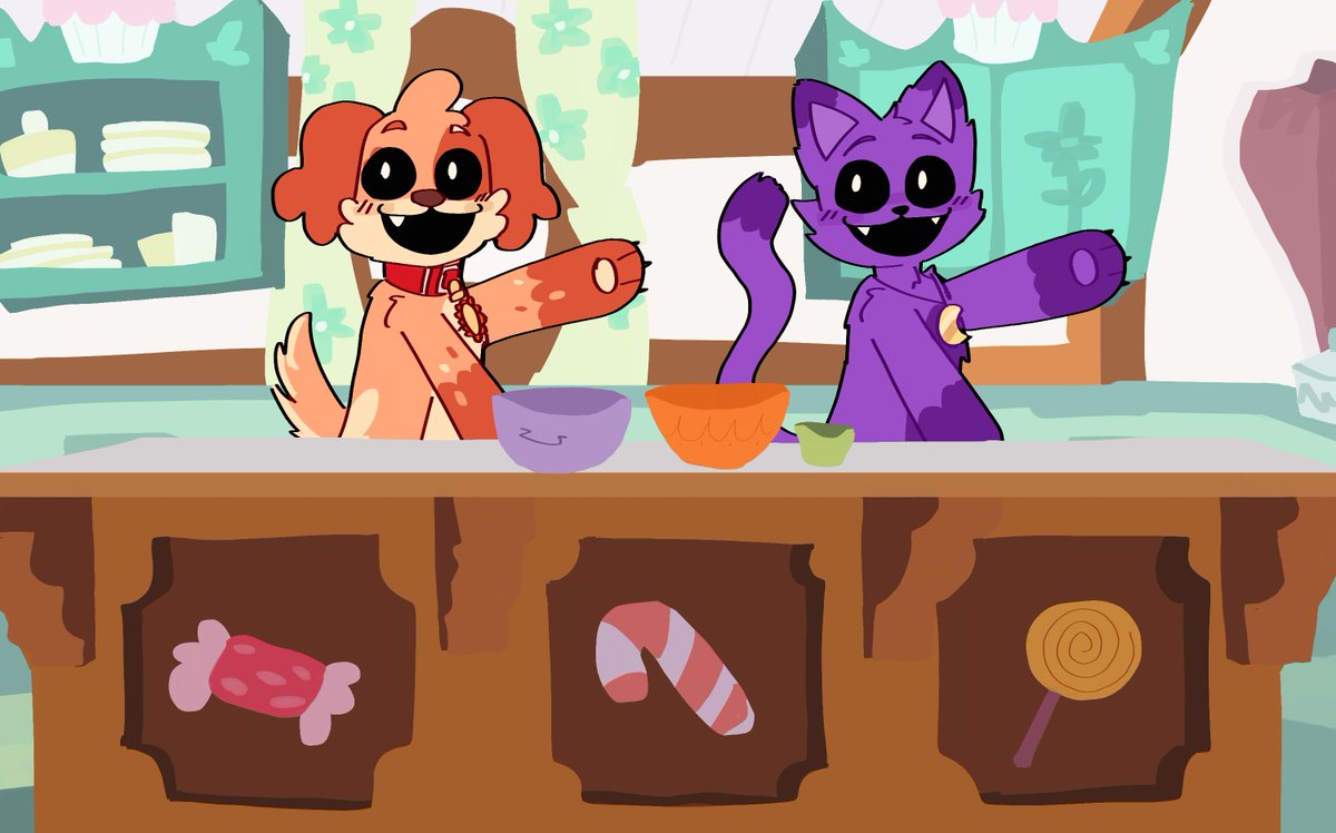 LaCooit's tweet photo. Aww they are baking cupcakes 😄😄😄
#poppyplaytime #poppyplaytime3 #poppyplaytimefanart #catnap #dogday https://t.co/7xJadfFep4