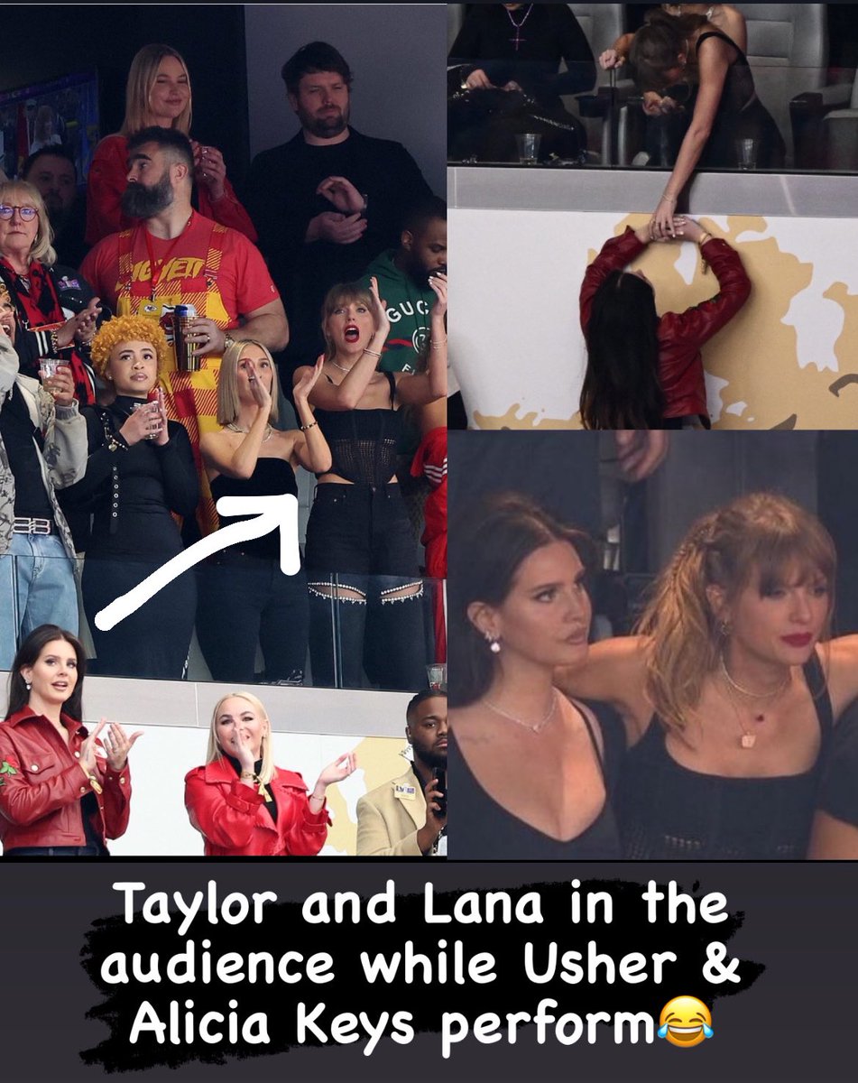 golly24's tweet photo. Imagine having @Usher and @AliciaKeys performing while @TaylorSwift and #LanaDelRey are in the audience😂 #SuperBowl https://t.co/IkMyLduFRp