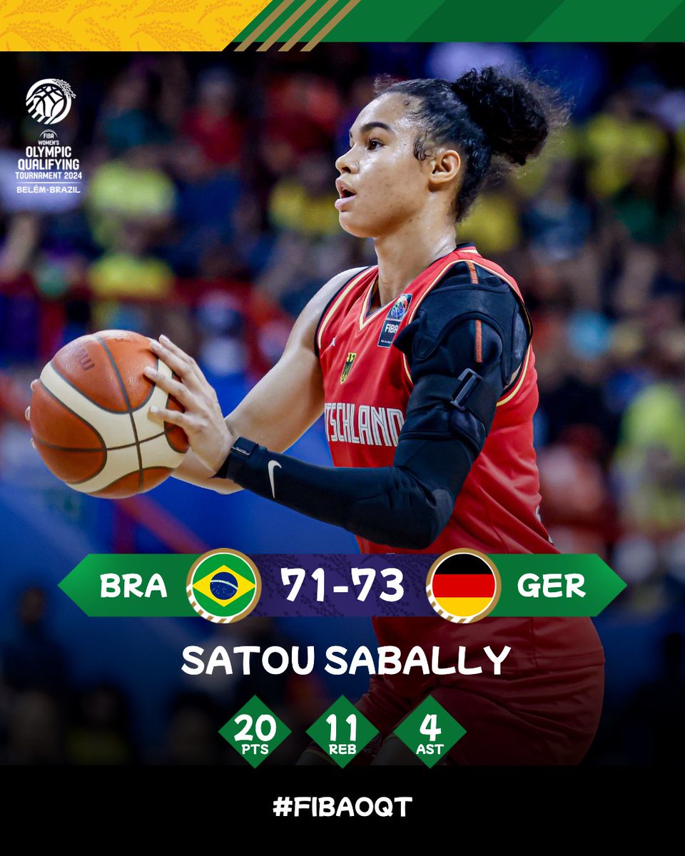 Satou Sabally's unstoppable double-double secures Germany's spot in #Paris2024! 💪🔥

#FIBAOQT