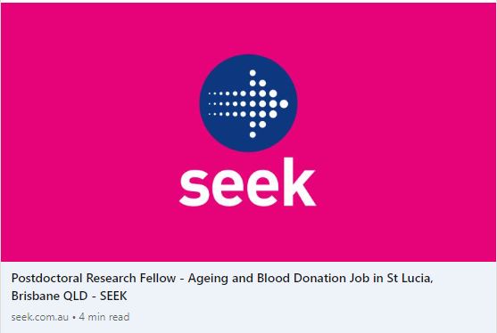Postdoc RF opportunity to work at @UQPsych with @lifebloodRnD and @SilverChainAUS ! Passionate about blood donors and/or ageing? Want to do research with real impact? Then please have a look! seek.com.au/job/73612269 #research #postdoc #donors #BloodDonation