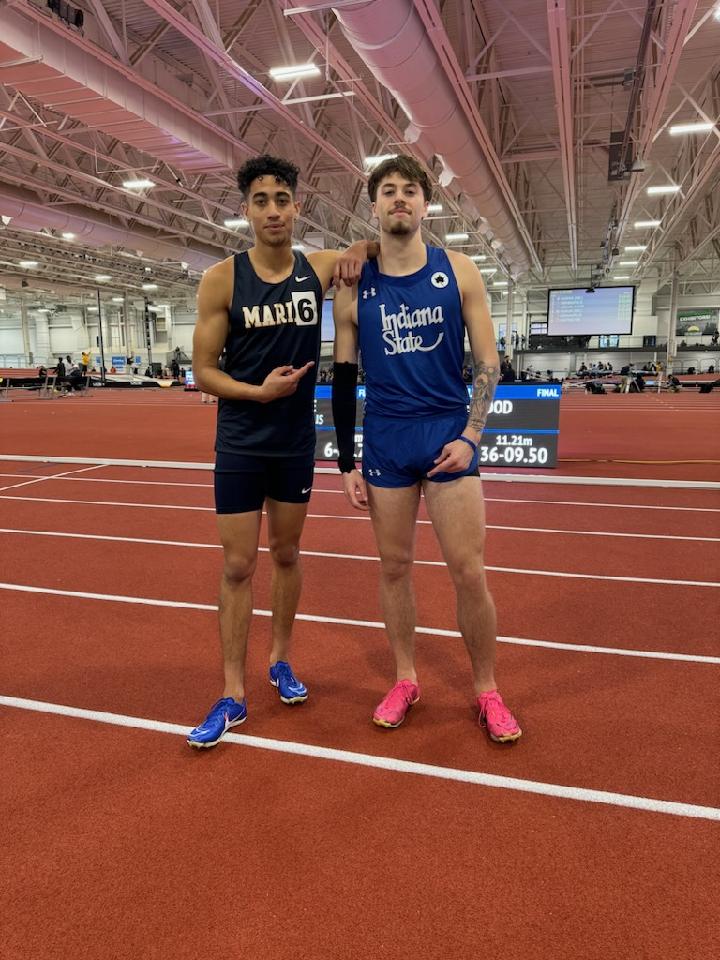 Great to see our BD trackmen continuing their education &amp; track careers at the college level. Even better to see Giant family members find each other &amp; support each other at meets!  Alex Cuevas, &amp; Raif Miller,  Marian Knights, and Graham West, ISU, all Indiana All-Stars at BD!