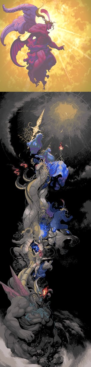 s5r7m3's tweet photo. Kefka (sprite +  normal illustration Background) https://t.co/Z7kiYzu1Y0