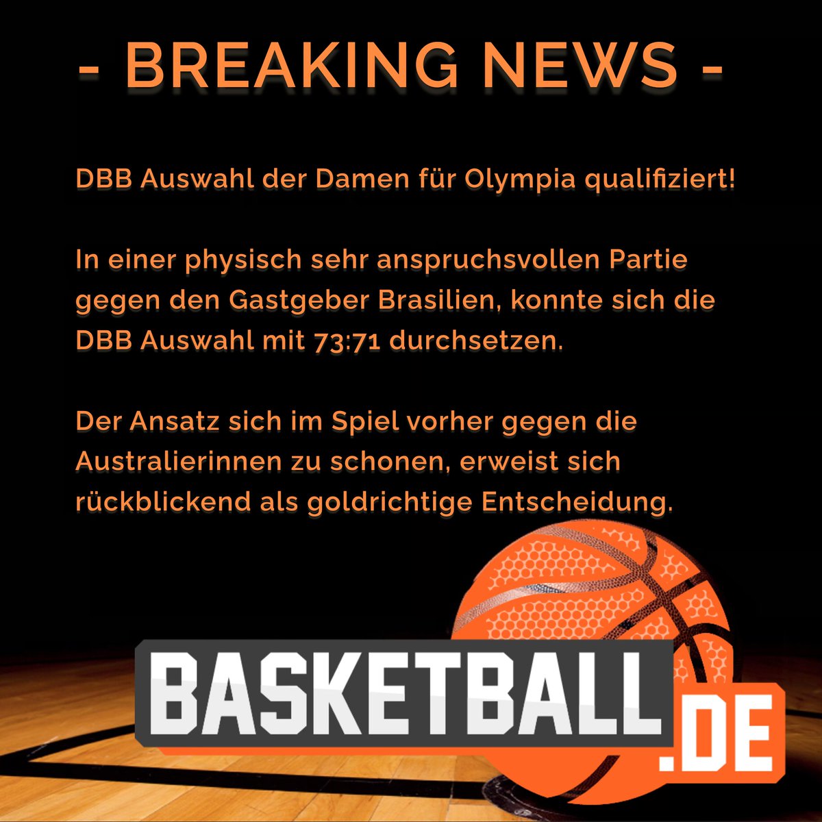 basketball_de's tweet image. - BREAKING NEWS -
DBB Damen Auswahl in Paris dabei. In einem heftig geführten Krimi konnte die DBB Auswahl gegen Gastgeber Brasilien bestehen.

Olympia 2024 in Paris kann also kommen.
HERZLICHEN GLÜCKWUNSCH.

Ans Team. Coaching Staff. Funktionsteam. Tolle Leistung! 
 
#FIBA #DBB