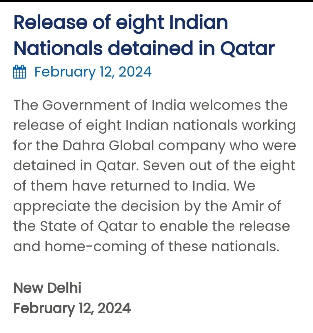 itssamonline's tweet photo. #Diplomacy at its best:
I think western countries should learn this lesson from #India where the
principal is @DrSJaishankar.
🇮🇳 has once again achieved a major diplomatic victory. Eight Indians who were sentenced to death in Qatar have been released: @MEAIndia 
🙏 #Qatar 🇶🇦 https://t.co/UWTEJNIrYV